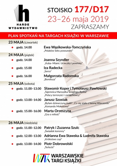 Wydawnictwo Harde zaprasza na Targi Książki LIFESTYLE, Książka - Wydawnictwo Harde zaprasza miłośników literatury na stoisko 177/D17. W czwartek 23 maja o godz. 14.00 odbędzie się spotkanie z Ewą Wąsikowską-Tomczyńską, autorką "Polaków seks powszedni".